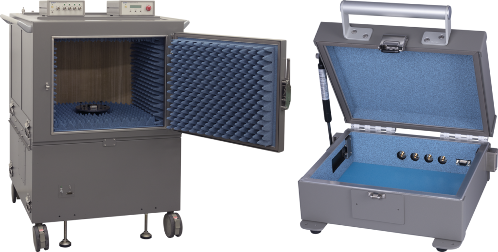 電磁波放射測定チャンバーと5G(28GHz)シールドボックス